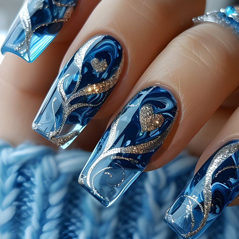 24 stuks blauwe pers op nagels - Nail Art Press On recensie en prijs