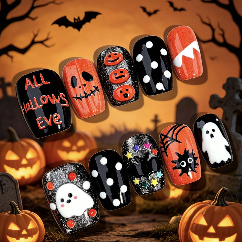 10 stuks Halloween Ghost Pumpk - Nail Art Press On recensie en prijs